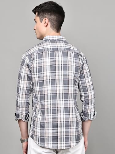 Image of Majestic Man Stylish Slim Fit Cotton Spread Collar Checked Casual Shirt for Men