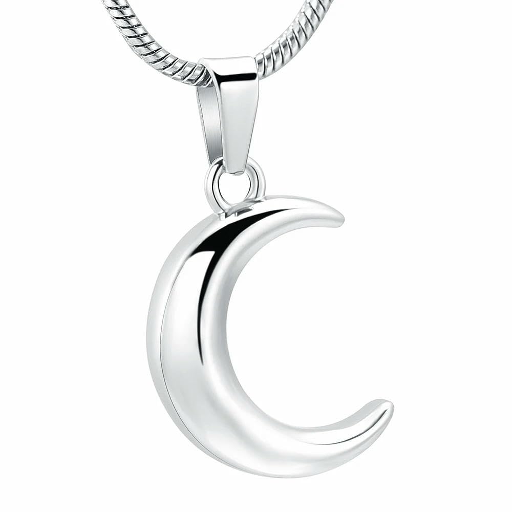 Bijoux pour les cendres : collier urne croissant de lune en acier inoxydable