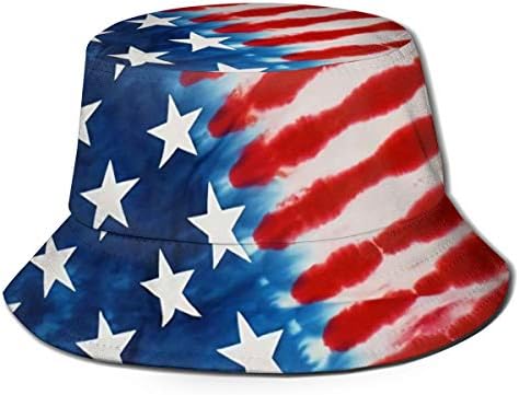 American Flag Tie Dye Bucket Hat for Women Men Fisherman Hat Packable Sun Cap for Beach Travel