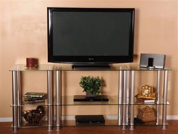75" Wide Clear Glass & Aluminum Flat Screen TV Stand