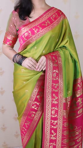Image of SGF11 Women's Kanjivaram Pure Soft Silk Saree With Unstitched Blouse Piece