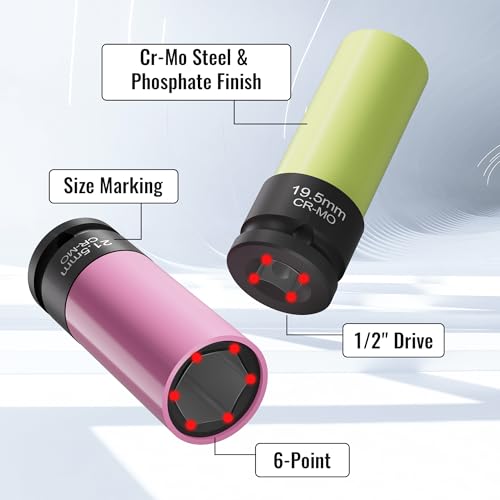 Image of 4-Piece 1 /2 inch Drive Thin Wall Impact Sockets (17.5, 19.5, 21.5, 22.5mm), Non-Marring Design for Swollen or Seized Wheel Nuts, CR-MO Steel
