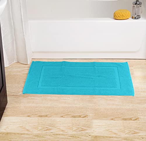Utopia Towels Cotton Banded Rug, Bath Mats, Not a Bathroom Rug, 21 by 34 Inches, 100% Ring Spun Cotton, Highly Absorbent Shower Bathroom Floor Mat, Turquoise, 2 Pack