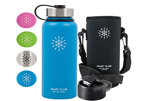 Smart Flask Stainless Steel Water Bottle, Wide Mouth, Vacuum Insulated, Includes Carrying Pouch