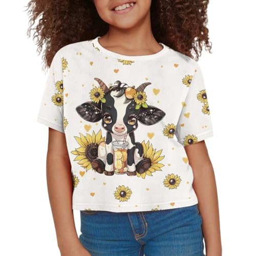 Image of Girl Crop Top Shirts for Summer Cute T Shirts Short Sleeve Tees for Kids 5-16