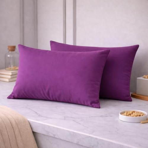 Image of THE HOME STYLE Solid Plain Cotton Feel Fitted Bedsheet (72x78 inches) with Reversible Comforter (90x100 inches) | King Size | 2 Pillow Covers | 300 TC | 4-Piece Bedding Set (Plum)
