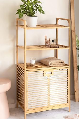 Digithome Bambu XL Kirli Sepetli 3 Raflı Çok Amaçlı Banyo Düzenleyici Çamaşır Sepeti Organizer DB-0011