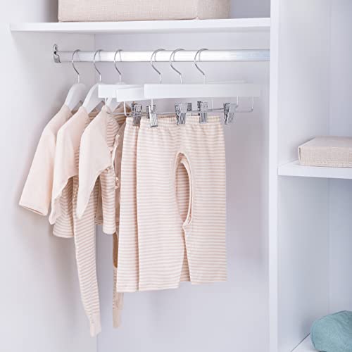 Nature Smile 11.8'' Kids Baby Toddler Children Solid Wooden Pants Hangers,Wood Skirts Hangers,Trousers Bottom Hangers With 2-Adjustable Clips Anti-Rust Hook Pack Of 20 (White) #TOP4