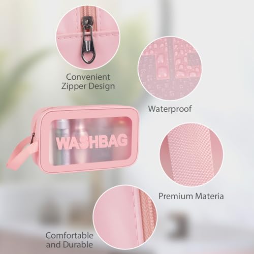 Aucuu 6PCS Clear Toiletry Bag, Wash Bag, Clear PU Makeup Bags, Waterproof Toiletry Travel Bags with Zipper Handle - Image 3