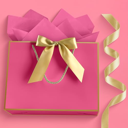 Image of JMANNI Mothers Day Gift Bags with Handles, 13 inch Medium Gift Bag for Presents, 1 Pcs Bags with 2 Tissue Paper and 1 Cards for Baby Shower Wedding Bridal Shower Mother's Day Birthday Party (Magenta-Gold