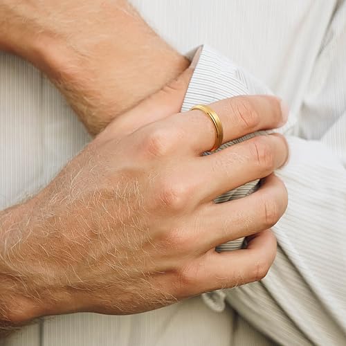 Image of King Will Tungsten Carbide Wedding Band for Men Women-4 /6 /8mm Width 14K Gold Plated Tungsten Wedding Ring Matte Brushed & High Polished Style Comfort Fit Wedding Band Size 6-14