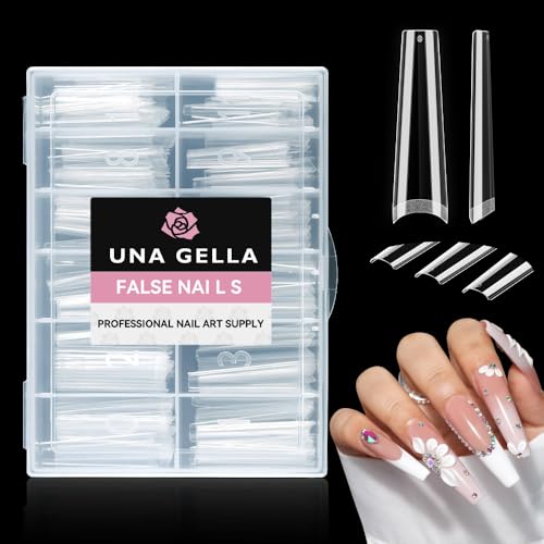 UNA GELLA Capsules Américaines Ongles Extra Longs Ballerine, 216 Pièces 12 Tailles Demi Capsules Ongles Faux Ongle XXL Acrylique avec Boîte pour Salon de...