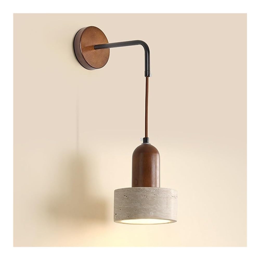 SXECAEPS Stone Bedside Wall Sconce Travertine Japanese Vintage Lamp Bedroom Living Room Hallway Corridor Stairs Lantern with Hanging Wire Night Light(12cm)