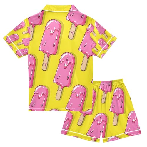 senya Pink Ice Cream Satin Summer Pajama Sets Silk Short Sleeve Button Down Sleepwear2