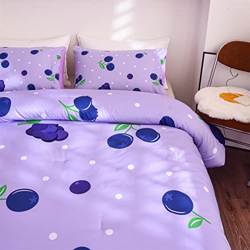 Holawakaka Purple Polka Dot Blueberry Grape Print Comforter Set Twin Size Women Girls Fruits Print Bedding Set (Twin, Purple) Holawakaka Purple Polka Dot Blueberry Grape Print Comforter Set Twin Size Women Girls Fruits Print Bedding Set (Twin, Purple)