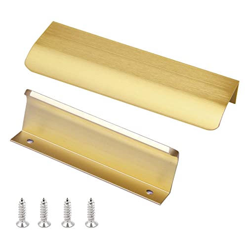 JOOJA 10 Pack Modern Style Finger Edge Pull Furniture DrawerHandles Hidden Cabinet Kitchen Drawer Handles Knobs, Brushed Brass 150(128) mm by JOOJA - Used condition - CA$37.29