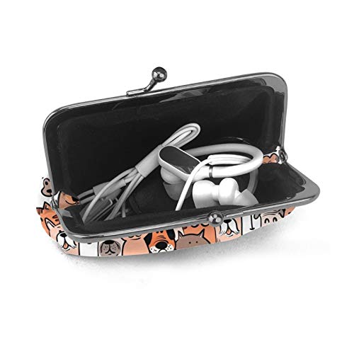 Pet Cats And Dogs Doodle Women's Leather Coin Purse, Small Change Pouch With Kiss-Lock Clasp Closure Buckle Wallet For Girl Gift #TOP3