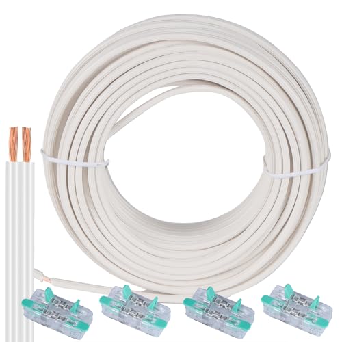 Comdourt SPT-1 18/2 100FT Christmas Electrical Wire Outdoor Christmas Village Light Cord 300-Volt 18 AWG Wire for Holiday Outdoor Light White
