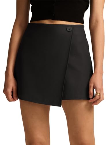 seiveini Jupe Femme Court Été Mini Jupes Taille Haute Chic Elegante Skort A-Ligne Couleur Unie A Noir S