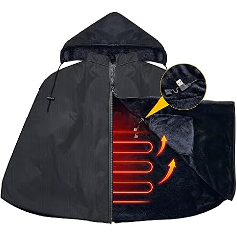 Heated Blanket Outdoor Waterproof Fleece Blanket with Hood Battery Operated Stadium Blanket Black Heated Throw Blanket Portable Electric Windproof Stadium Mat for Camping Travel Picnic, 57 x 36 in Cover