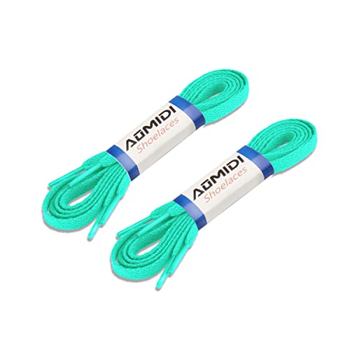 AOMIDI 2 Pair Flat Shoelaces 5/16" for sneakers and converse shoelaces replacements (40" inches (102 cm), Jade Green)