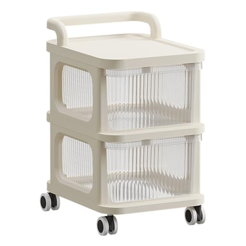 Chariot utilitaire à roulettes en métal blanc et bois noble à double niveau