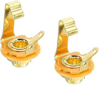 sourcing map Guitar Input Jack 1/4" Stereo Jack Mono Panel Mount Socket Gold for Guitar Bass Speakers Footswitch 2pcs