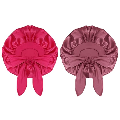 Wqebuid - Wqebuid 2 Pcs Silk Bonnet for Sleeping Silk Cap with Stretchy Straps Women Sleep Hair Adjustable Bonnets for Boys Girls Purple