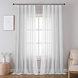Joydeco Leinen Vorhänge Gardinen mit Kräuselband Halbtransparent Vorhang Leinenoptik Gardine für Schienensystem 2er Set H 245 x B 140 cm Gardine für Schlafzimmer Wohnzimmer Weiß