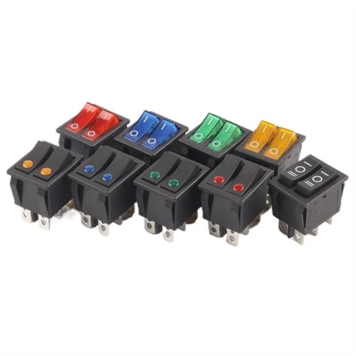 Interruptor basculante KCD4 con luz piloto verde que soporta alta carga de 16A y 250V en panel