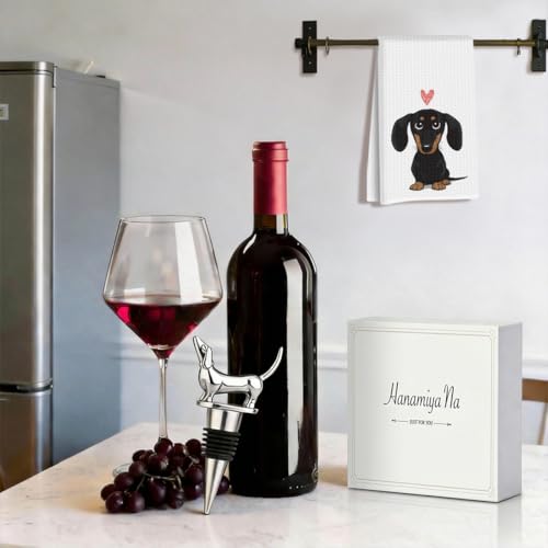 Image of Dachshund Kitchen Towels with Wine Bottle Stopper 24x14 Inch, Dachshund Gifts Reusable Dish Towels for Kitchen Bars Decor, Wine Gift Weiner Dog Gifts for Women Men Christmas Birthday Gift-1