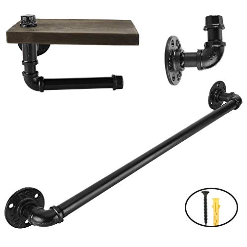HighFree 3PCS Pipe Bathroom Hardware Fixture Set Electroplated Black Finish Including Robe Hook