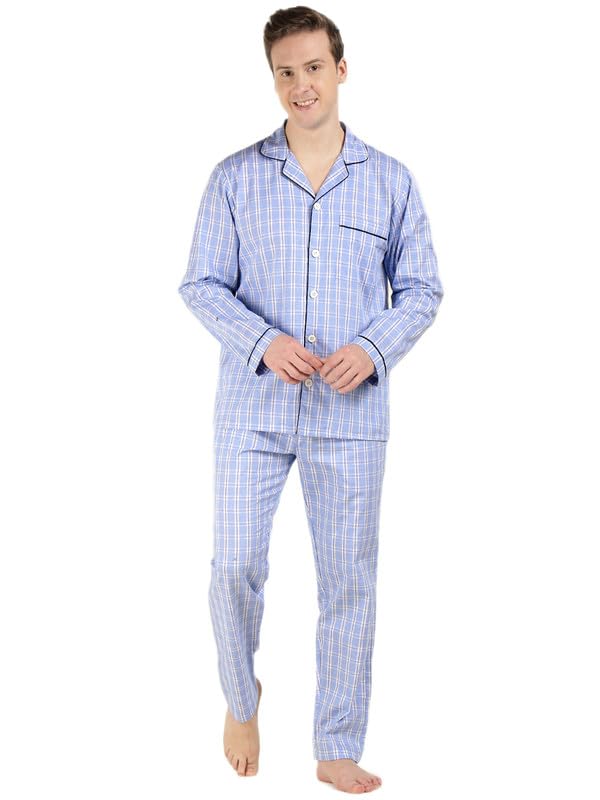 hancock Men Blue Checked Pure Cotton Relaxed Fit Night Suit-picture-12