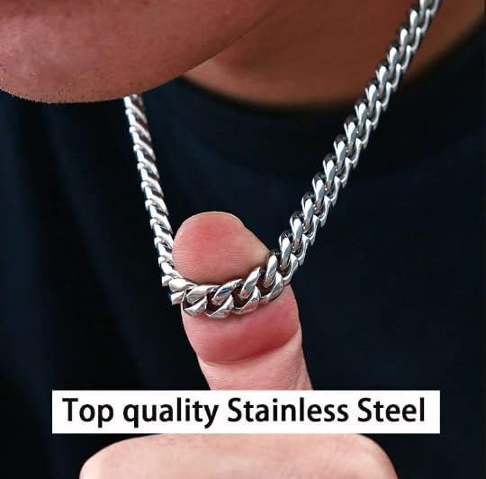 3mm 5mm 7mm 9mm CURB Mens Necklace Silver Chain Cuban - Stainless Steel Jewellery - Neck Link Chains for Men Man Women Boys Kids
