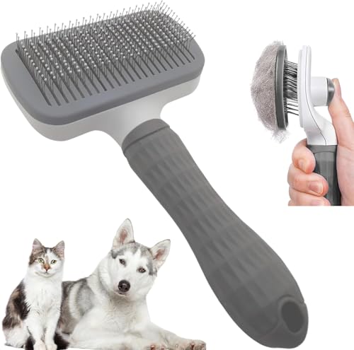 Self Cleaning Slicker Brush for Dogs Cats Rabits Puppies etc Laadi Cat Brush Dog Brushes For Grooming Dog Brushes For Shedding Cat Brushes for Long or Short haired Cats Dogs. (Grey)