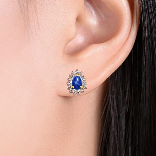 RYLOS Matching Jewelry For Women 14K Yellow Gold Diamond & Blue Star Sapphire Matching Earrings, Pendant Necklace and Ring Set with 18" Chain 6X4MM Jewelry For Women Womens Jewelry Gold Jewelry - Afbeelding 4