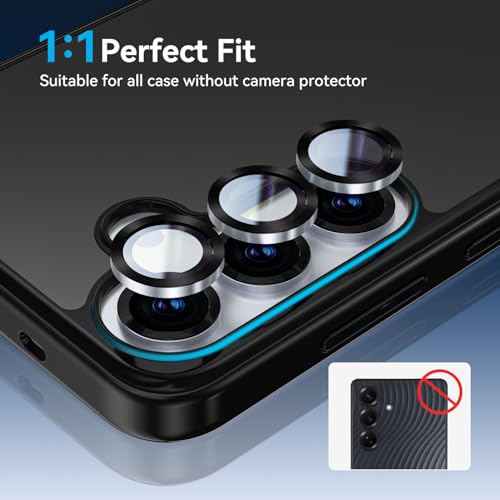 HelloDeere for Samsung Galaxy S25 Camera Lens Protector, Easy Installation, Perfect Fit, 9H Shatterproof Tempered Glass with Aluminum Metal Circle Camera Protector, Case Friendly, Icyblue — view 6