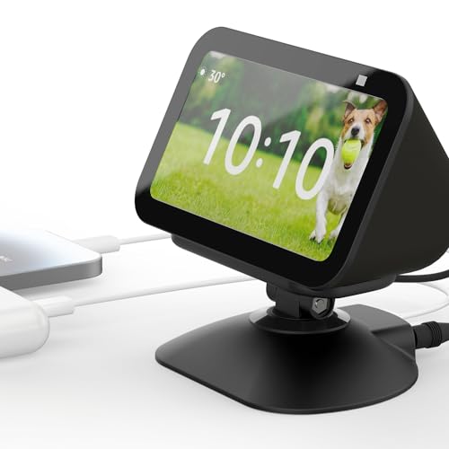 Adjustable Stand for Echo Show 5 (3rd) with USB-C and USB Charging Port, Tilt + Swivel Charging Station with Strong Magnetic for Charge Your Cellphones and Earbuds (Black)