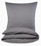 MALIKA® Damast Hotelbettwäsche | Satin Bettwäsche 135x200 mit 80x80 Kissenbezug | Bettwäsche mit Baumwolle für EIN besonders wohliges Hautgefühl, Farbe:Grau Reißverschluss, Größe:135x200 + 80x80