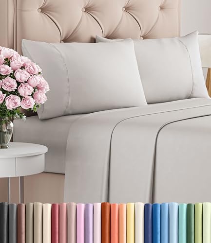 Image of Twin 4 Piece Bed Sheet Set - Breathable & Cooling Sheets - French Grey | Ultra Soft Hotel Luxury Bedding Set with 8-16 Inch Deep Pockets, 1 Flat & 1 Fitted Sheet & 2 Pillowcases, Wrinkle & Fade Free