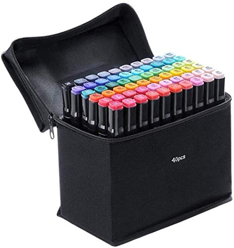 Gdtime 40/60/80 Colores Marker Pen Set Dibujo Rotulador Animación Boceto Marcadores Set con Estuche de Transporte para Dibujar Colorear Resaltar y Subrayar (60 colores, Estudiante)