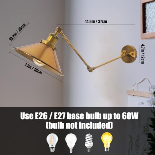 Image of Wall Sconce, Wall Lamp with Swing Arm, Bronze Mid Century Vintage Wall Light for Kitchen, Bedrooom, Living Room, Hallway, Stairway