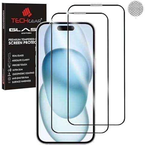 TECHGEAR Full Glass Screen Protector for iPhone 15/16 Cover