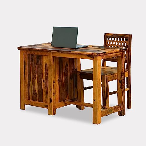 Image of Solid Sheesham Wood Study Table | Computer Table for Home & Office | Modern & Contemporary Writing Desk with 2 Drawers (6)