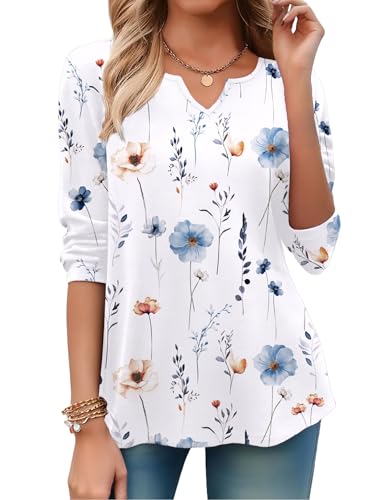 Image of Zeagoo Long Sleeve Shirts for Women Fall Tops Casual Dressy V Neck Blouses Boho Tunic Western Clothes Vacation Outfits