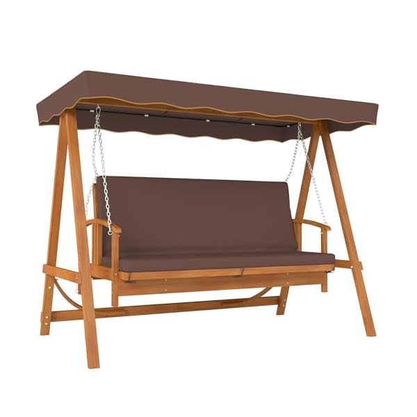 Outsunny Hollywoodschaukel Holz mit Liegefunktion Braun