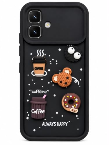 Image of Bintage Back Cover Compatible for Infinix X6840 / SMART 20 4G | Cute Fun Ball | 3D Taddy Smiley Coffee | Milk Case | Full Body Protection - Black