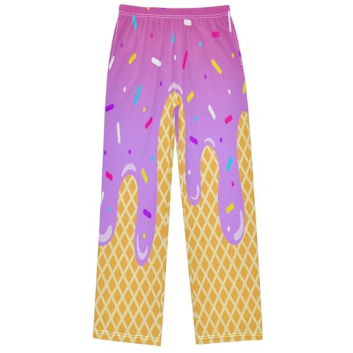 Boy's Pants Purple Color Ice Cream Jogger Pants Elastic Waist Long Bottoms Trousers with Pockets 6-14 Years