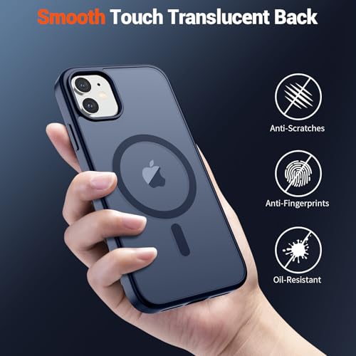 Image of SUPFINE Magnetic for iPhone 11 Phone Case with Screen Protector (Compatible with MagSafe) (Military Grade Drop Protection) Translucent Matte Shockproof Phone Cover,Dark Blue
