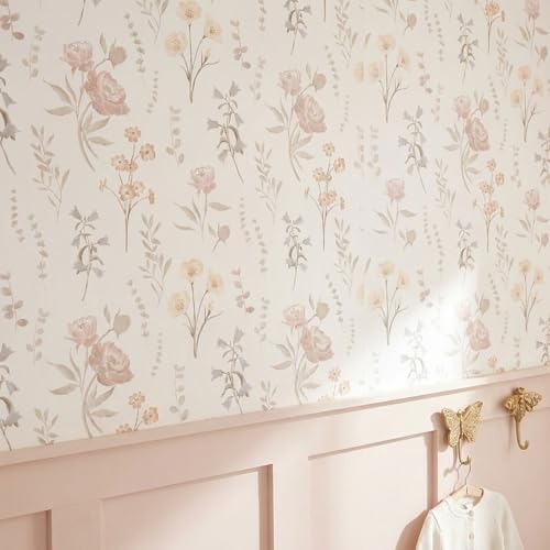 Crane Baby Traditional Paste the Wall Violet Wildflower Nursery Wallpaper, Watercolor Peony Botanical Print, Blush Pink Lavender Baby Girl Room Decor, 20.87" x 270" Roll, Traditional Application by Crane Baby - Used condition - Image 4
